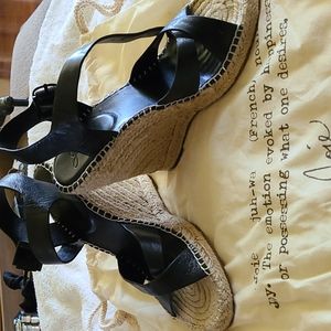 JOIE Black Leather Espadrilles